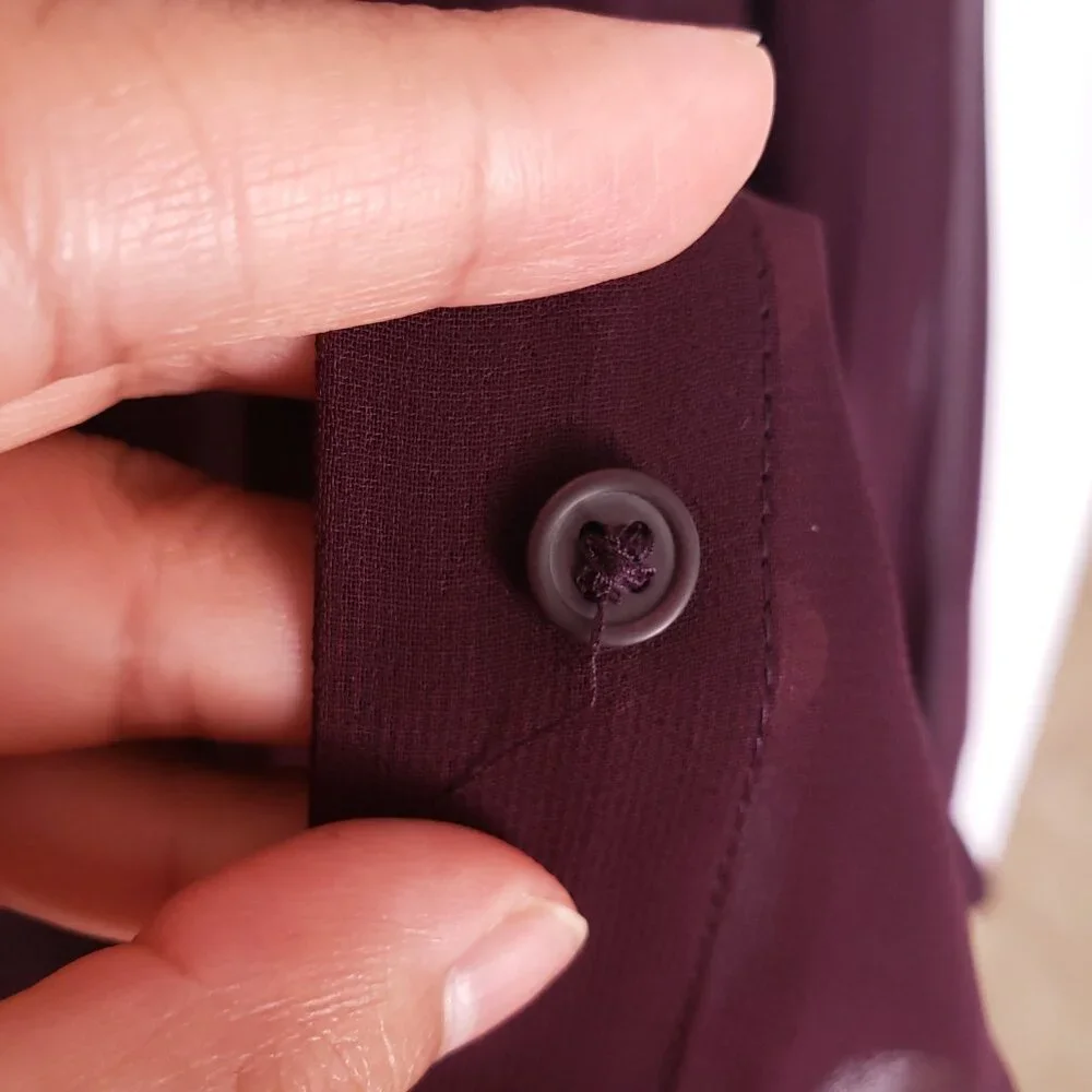 Express Women Purple Button V Neck Long Sleeve Sheer Lightweight Blouse Size S - Picture 12 of 15